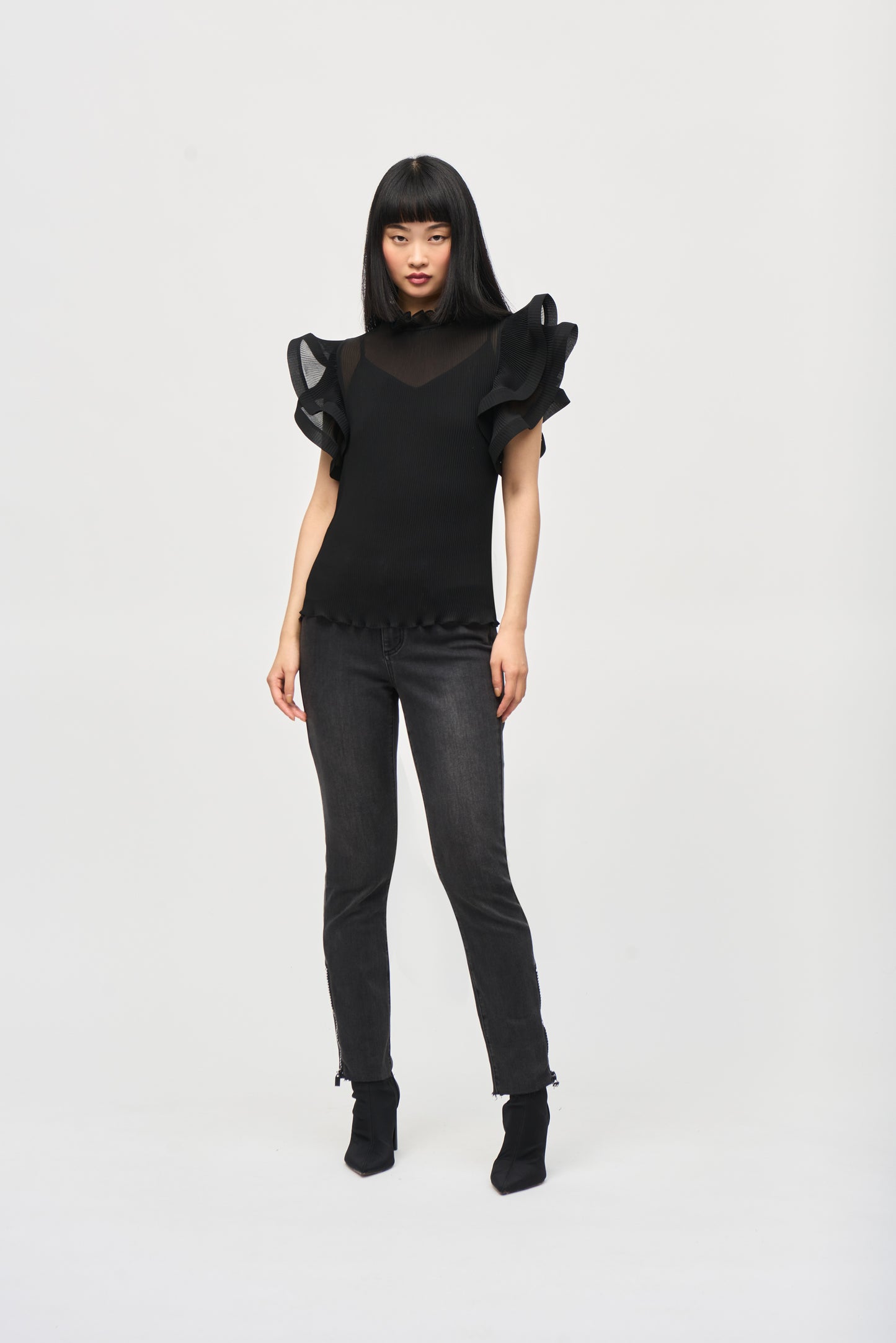 Joseph Ribkoff Pleated Top with Ruffle Sleeve 243957