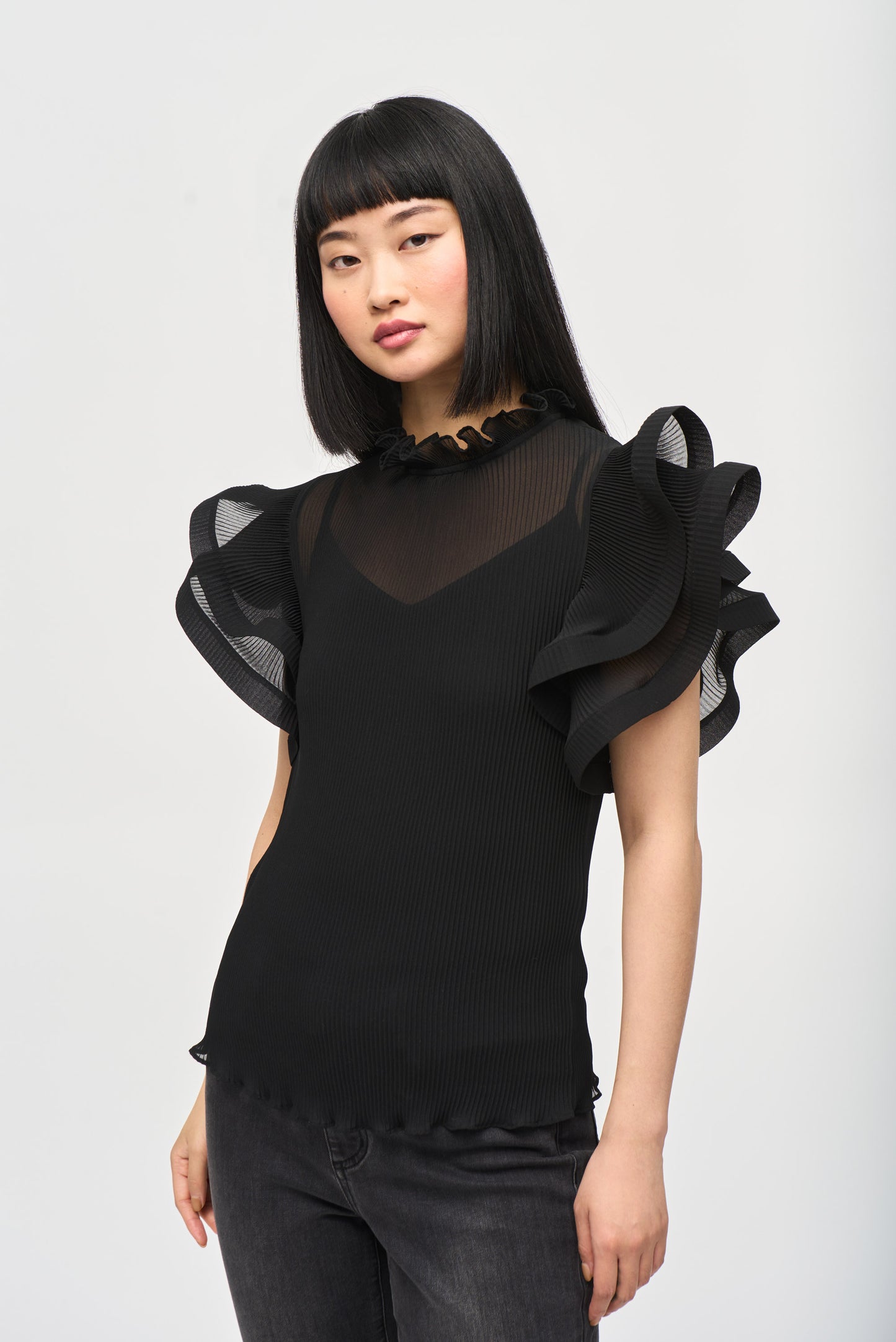 Joseph Ribkoff Pleated Top with Ruffle Sleeve 243957