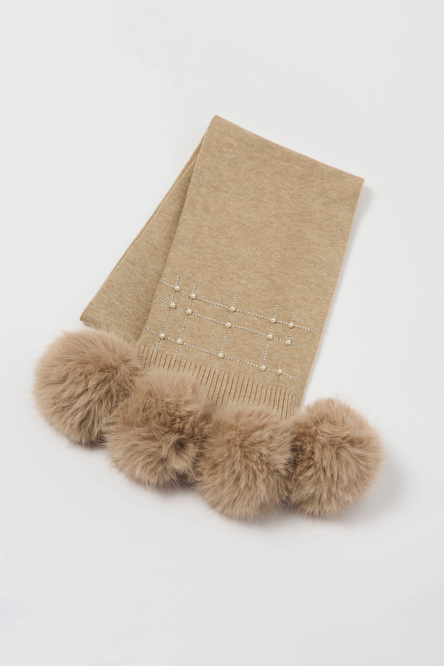 Joseph Ribkoff Knitted Faux Fur Pompom Scarf 253970