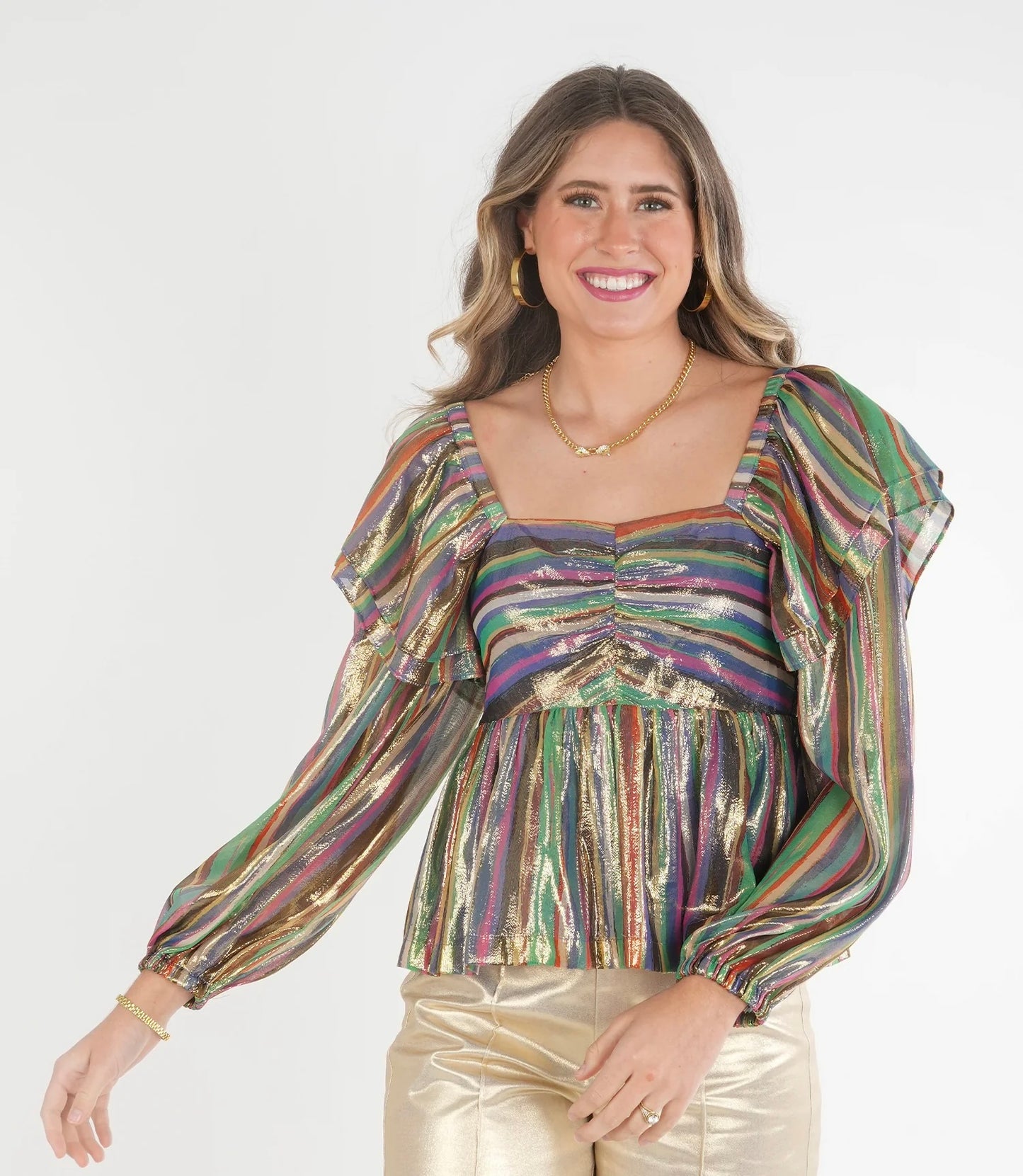 Emily McCarthy Metallic Tinsel Silk Top