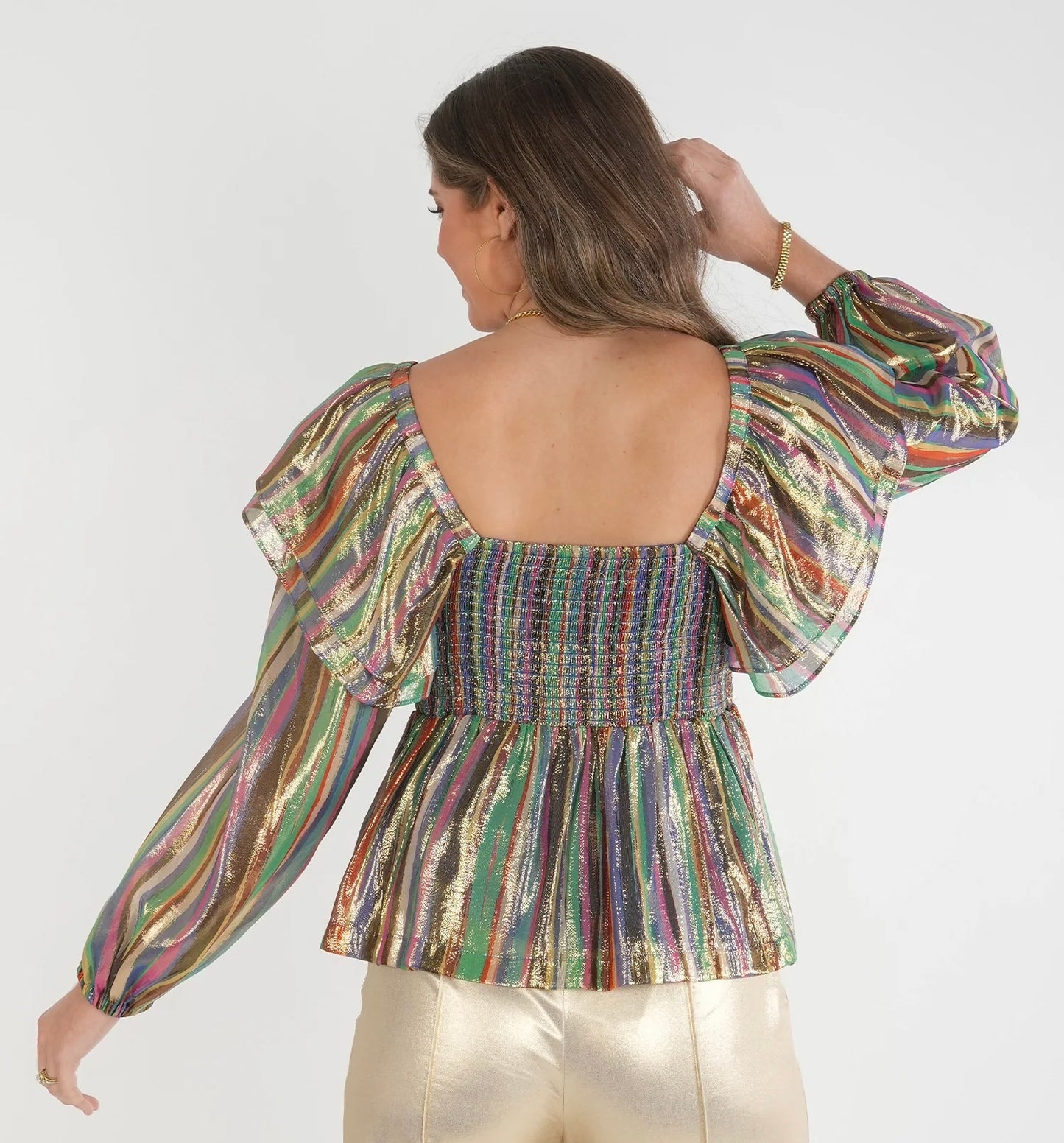 Emily McCarthy Metallic Tinsel Silk Top