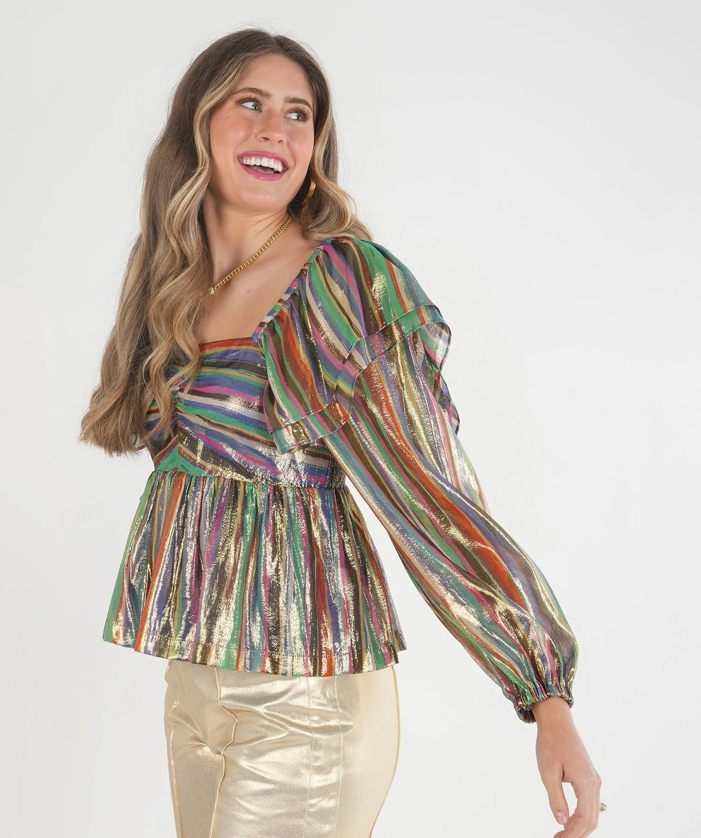 Emily McCarthy Metallic Tinsel Silk Top