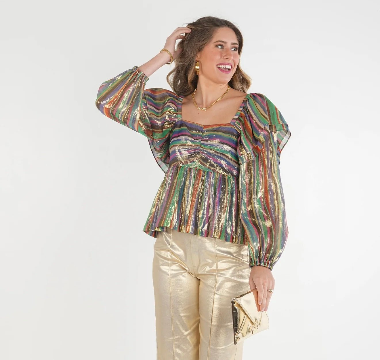 Emily McCarthy Metallic Tinsel Silk Top