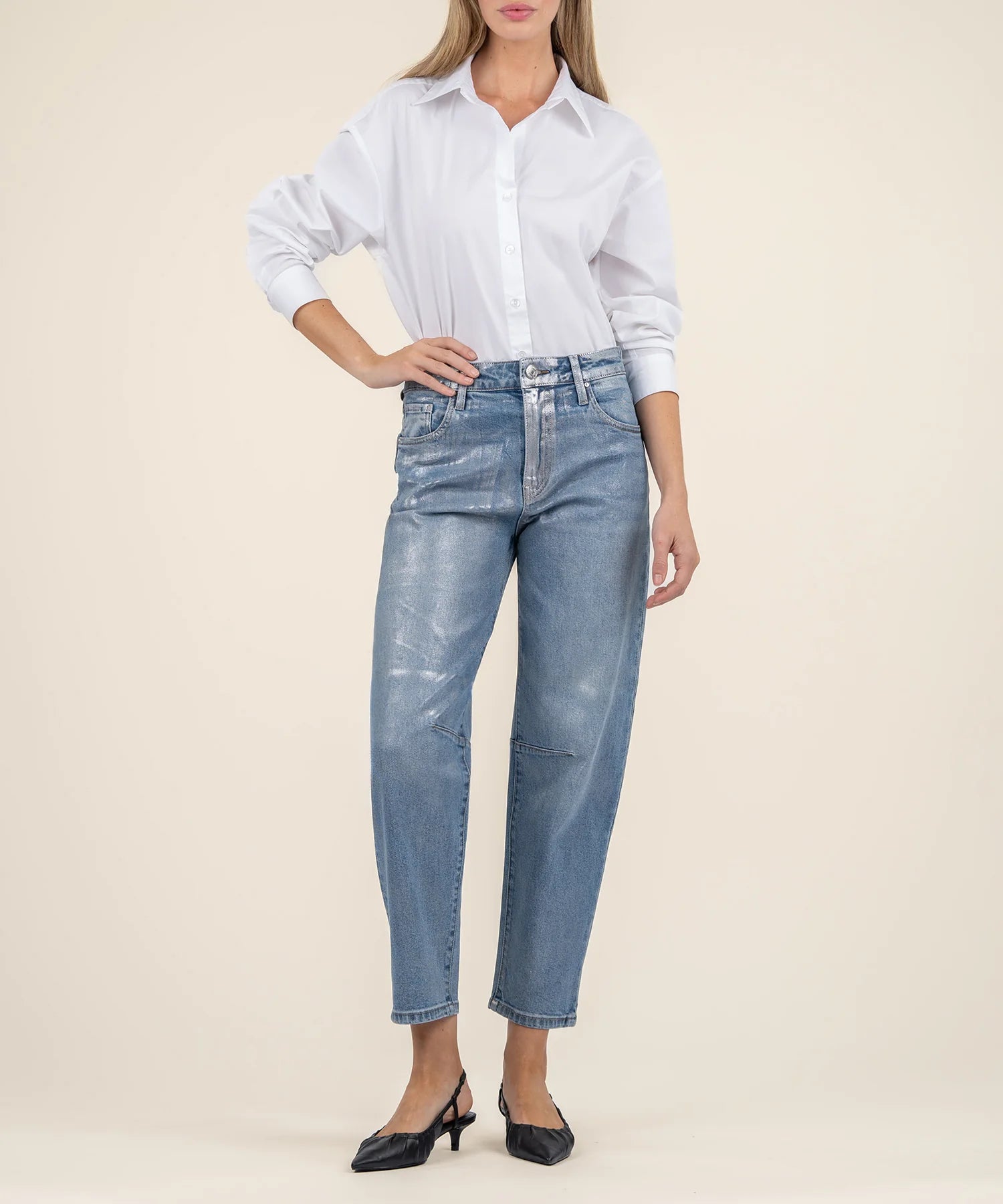 KUT Ashley Silver Foil High Rise Slouchy