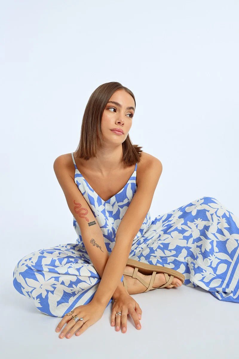 Molly Bracken Blue Holbox Strappy Jumpsuit