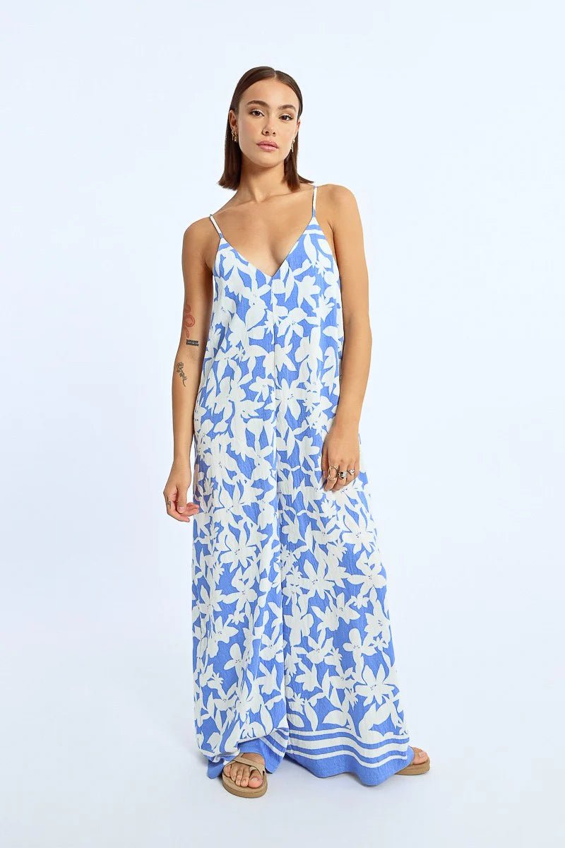 Molly Bracken Blue Holbox Strappy Jumpsuit