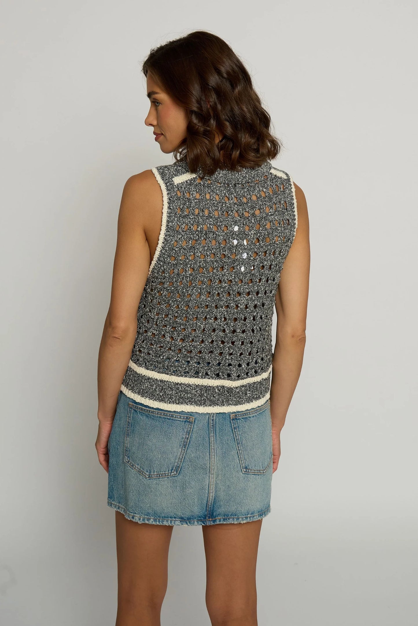 Central Park West Sleeveless Cropped Open Stitch Sweater