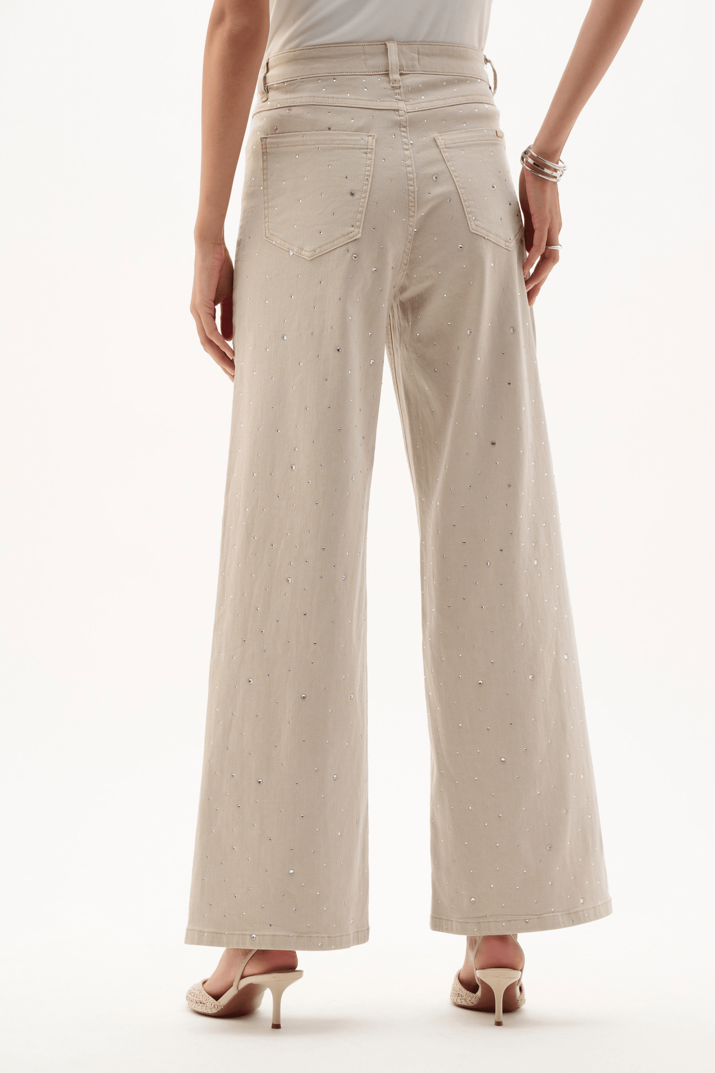 Joseph Ribkoff Featherweave Denim Wide Leg Jeans w/Rhinestones 262940