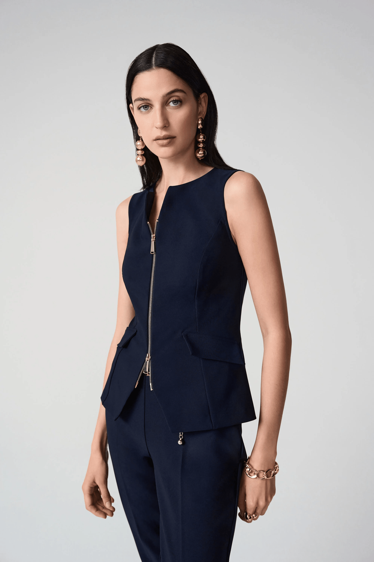 Joseph Ribkoff Lux Twill Fitted Vest w/Front Zipper 261054
