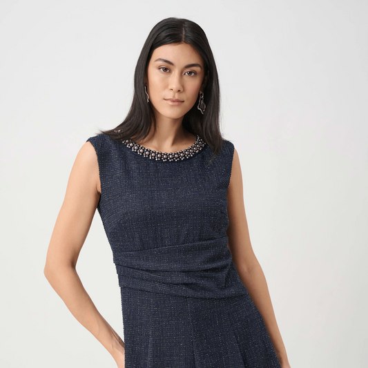 JR Lurex Boucle Flounce Dress w/Pearl Trim 263092