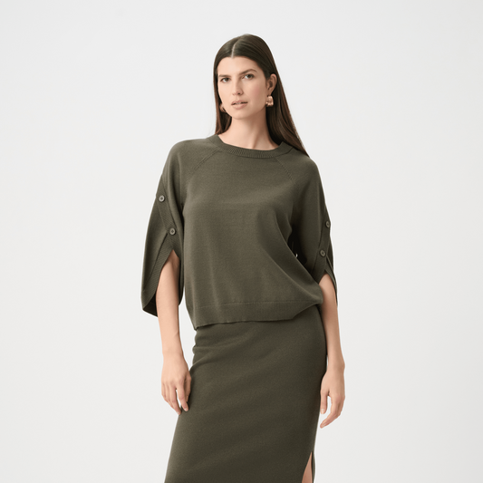 JR Brushed Viscose and Nylon Knit Tulip Sleeve Sweater 263935