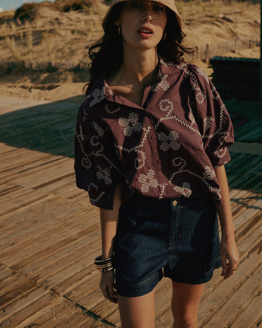 Summum Embroidered Blouse with Contrast