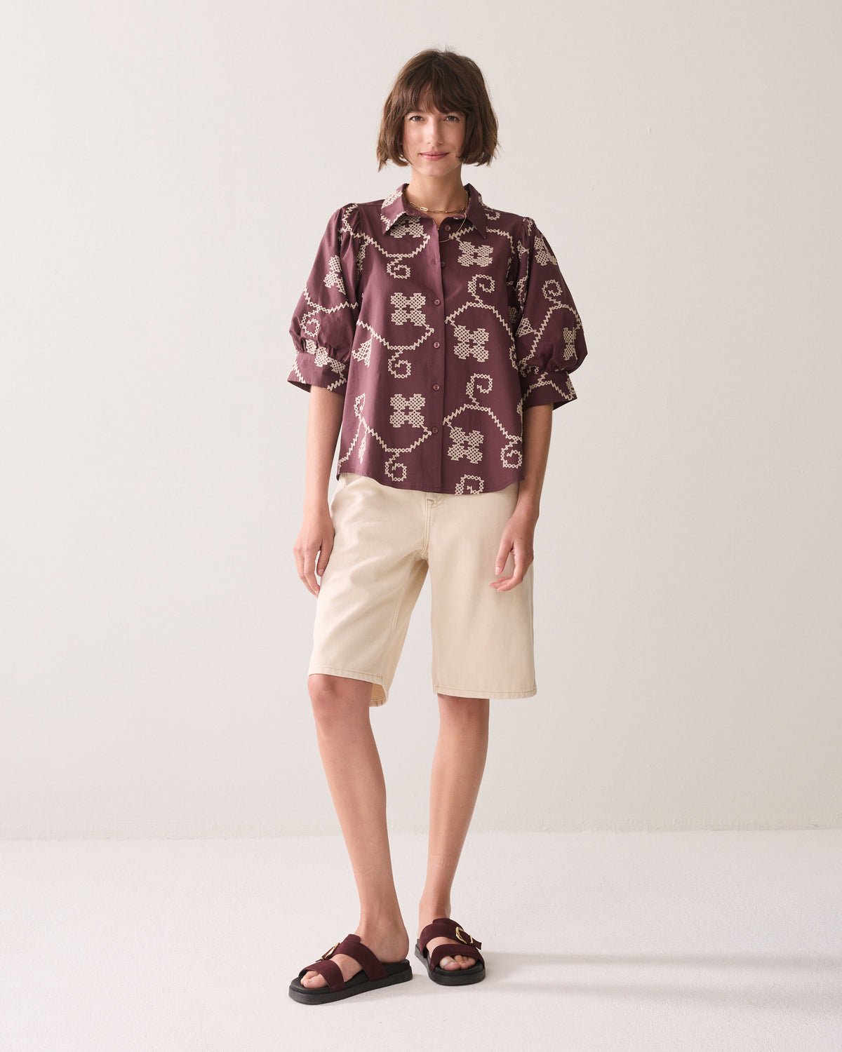 Summum Embroidered Blouse with Contrast