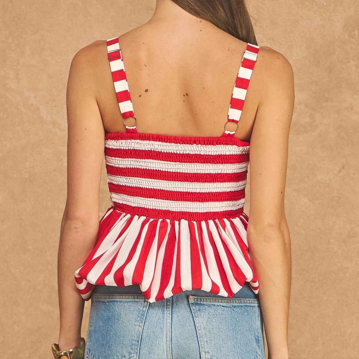 Smocked Striped Bubble Peplum Tank Top