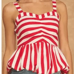 Smocked Striped Bubble Peplum Tank Top