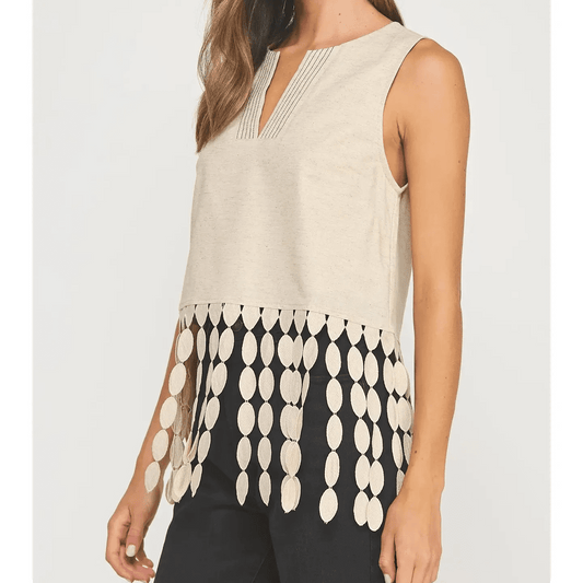 Dotted Fringe Linen Top