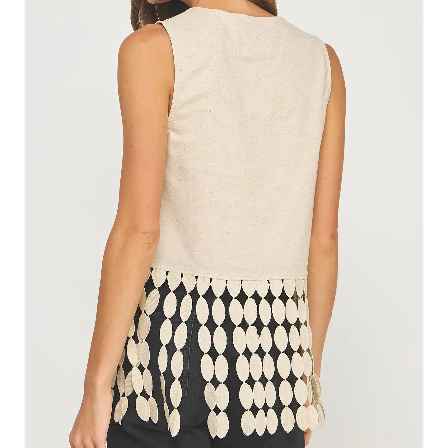 Dotted Fringe Linen Top