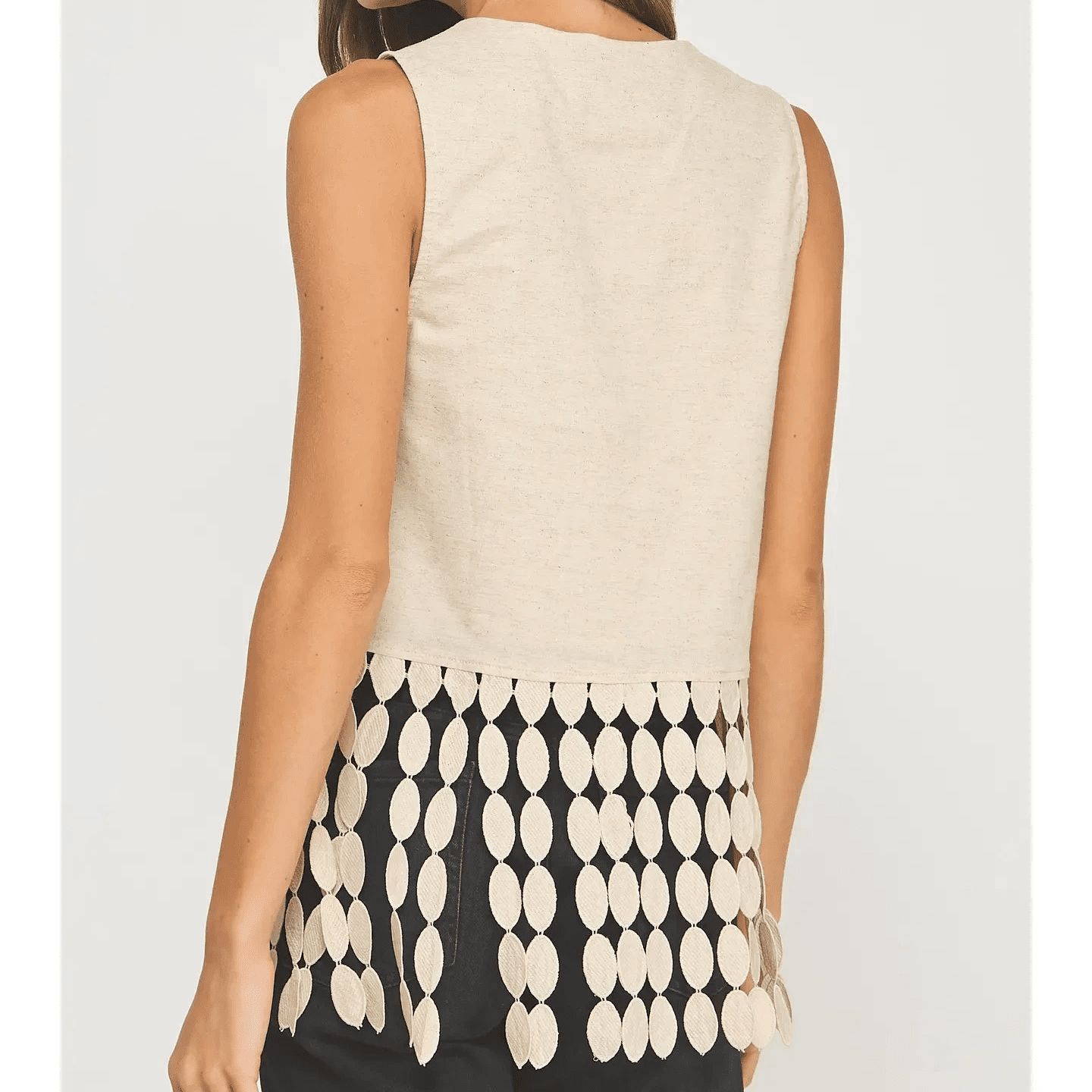 Dotted Fringe Linen Top
