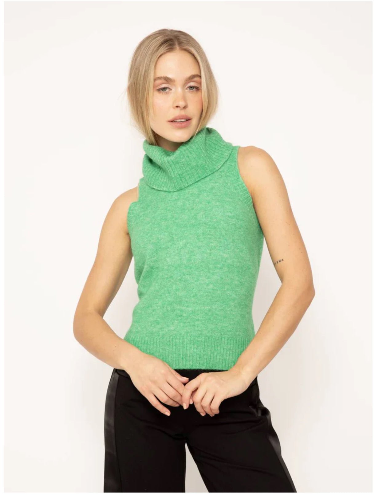 Central Park West Green Lilia Sleeveless Sweater