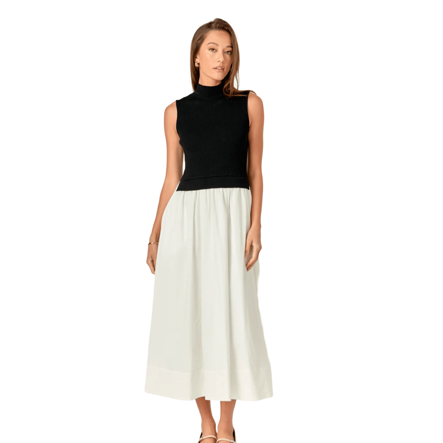 English Factory Sleeveless Mixed Media Midi Dress