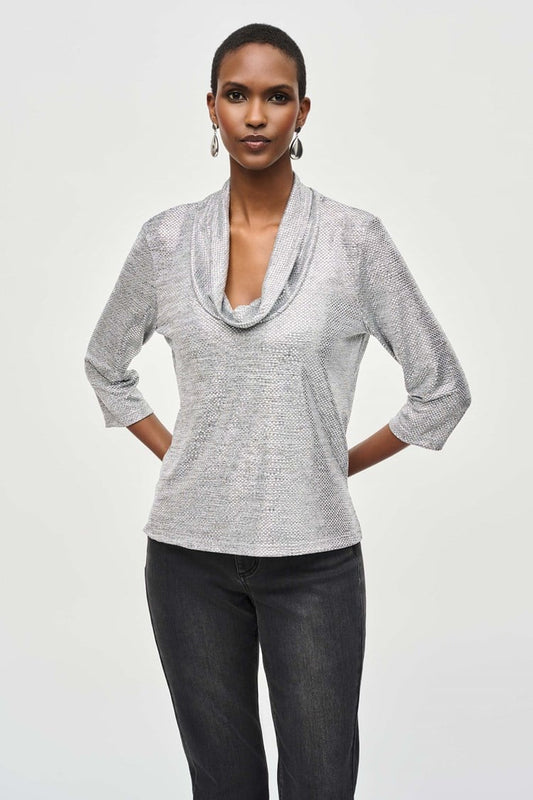 Joseph Ribkoff Foiled Knit Cowl Collar Top 243167