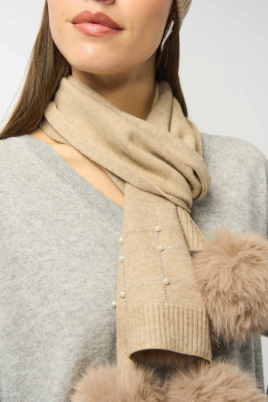 Joseph Ribkoff Knitted Faux Fur Pompom Scarf 253970