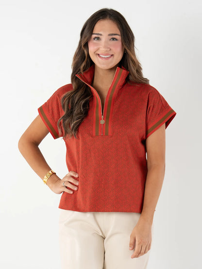 Emily McCarthy Poppy Pullover Red Tonal Monogram