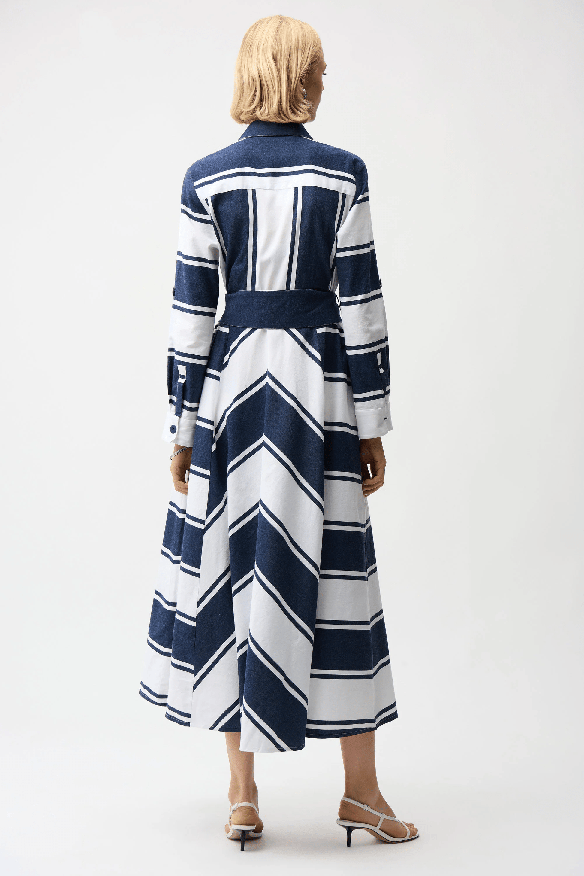 Joseph Ribkoff Cotton Stripe Print Fit & Flare Shirt Dress w/Reversible Sash 261936