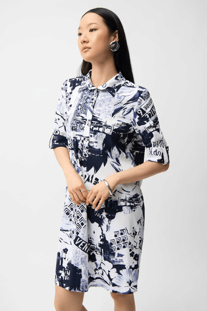 Joseph Ribkoff Stretch Poplin Conversational Print Shirt Dress 261048