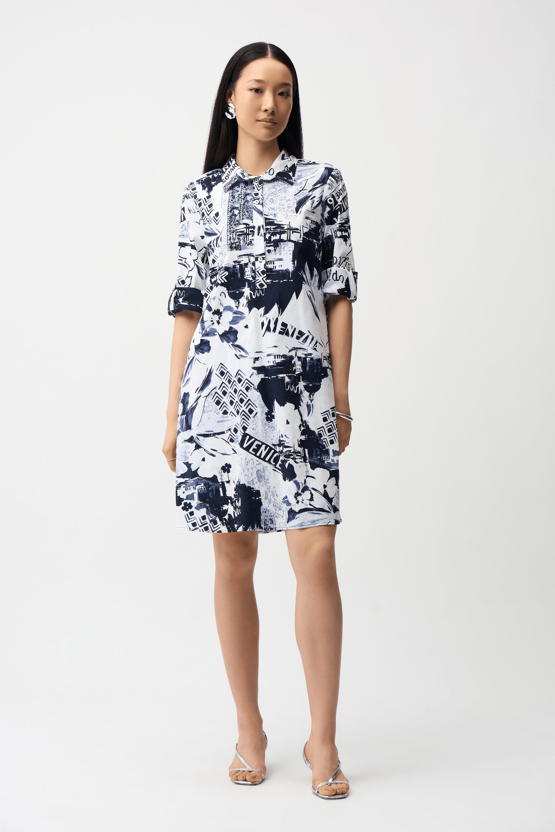 Joseph Ribkoff Stretch Poplin Conversational Print Shirt Dress 261048