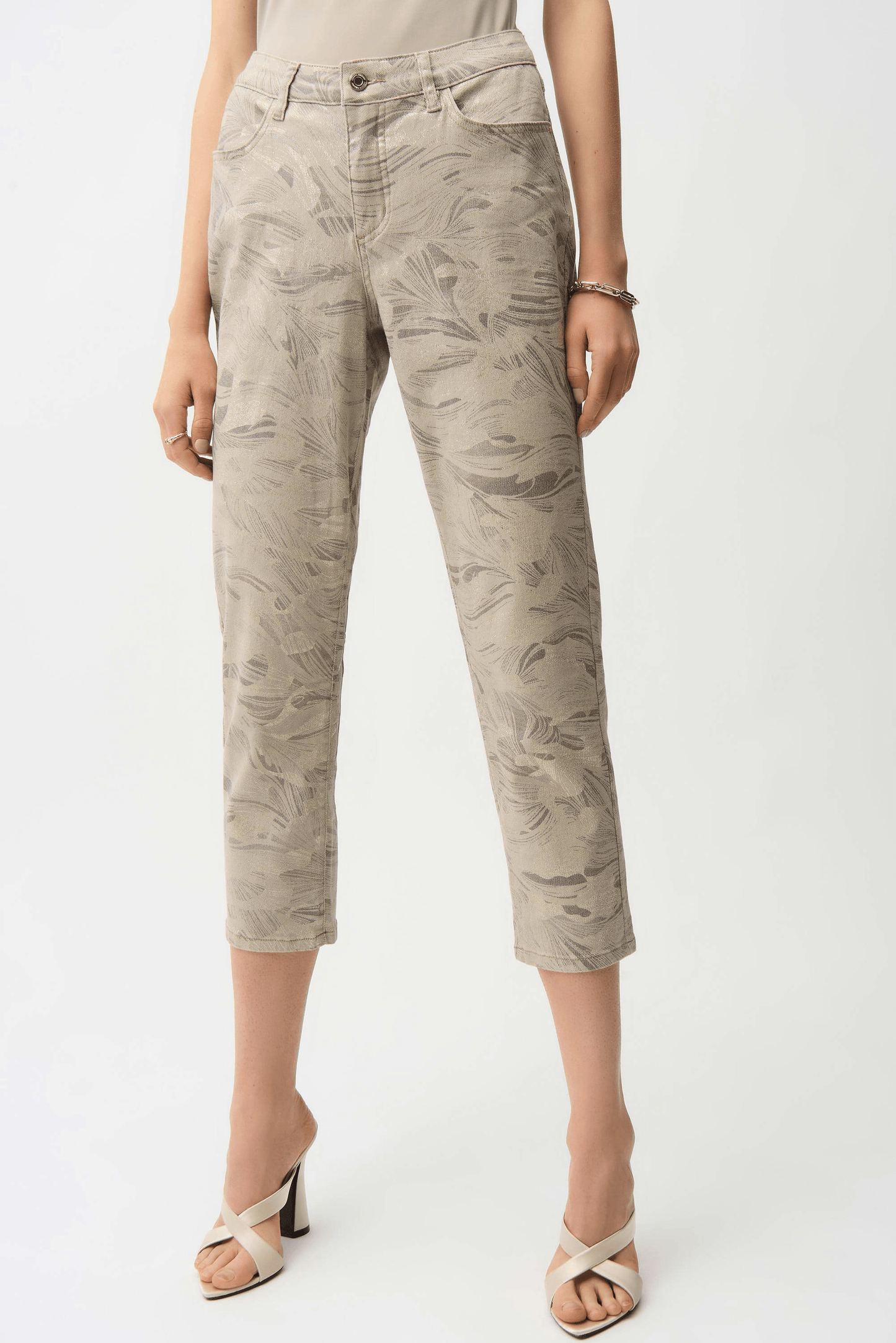 Joseph Ribkoff Metallic Abstract Print Slim Crop Jeans 261959