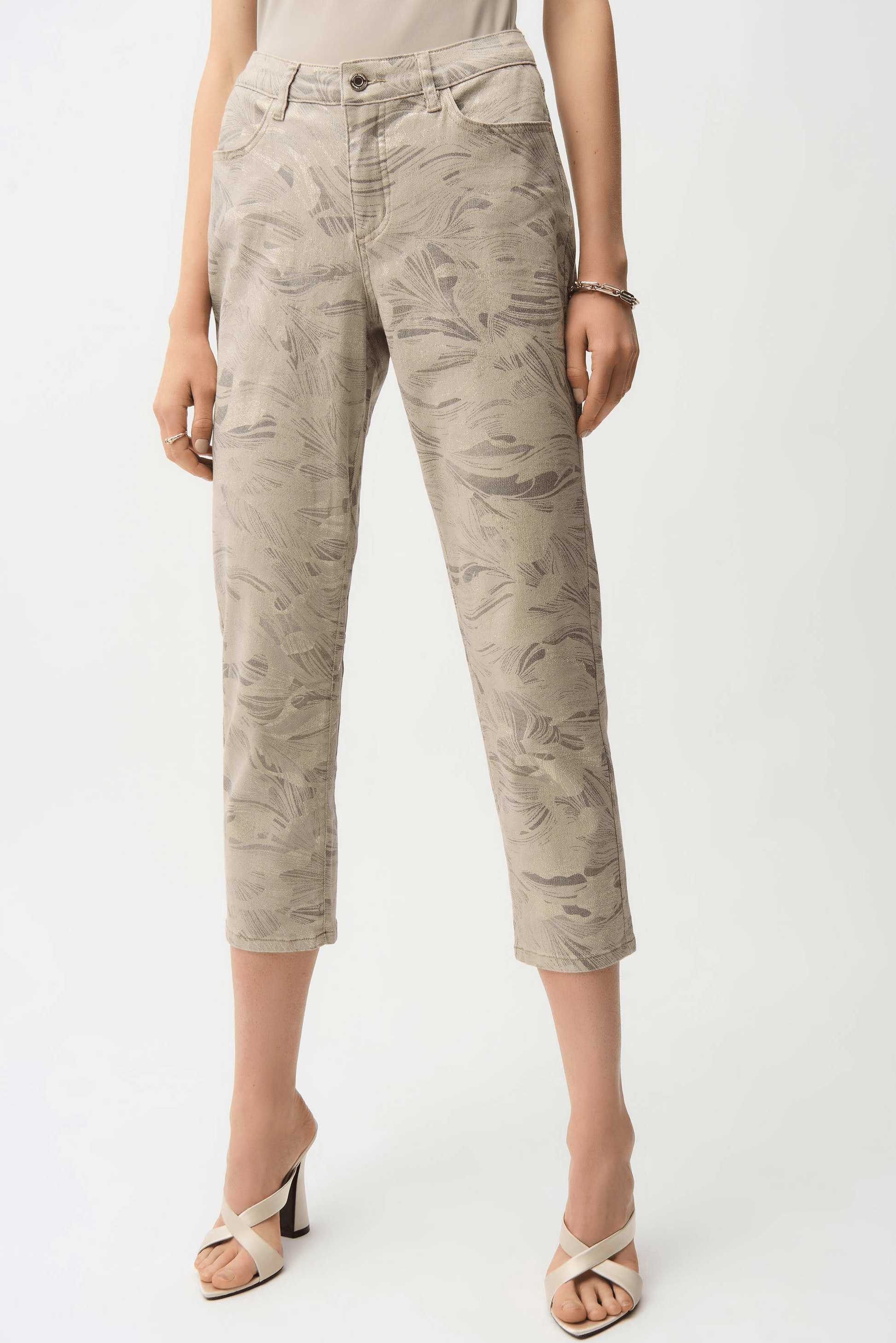 Joseph Ribkoff Metallic Abstract Print Slim Crop Jeans 261959
