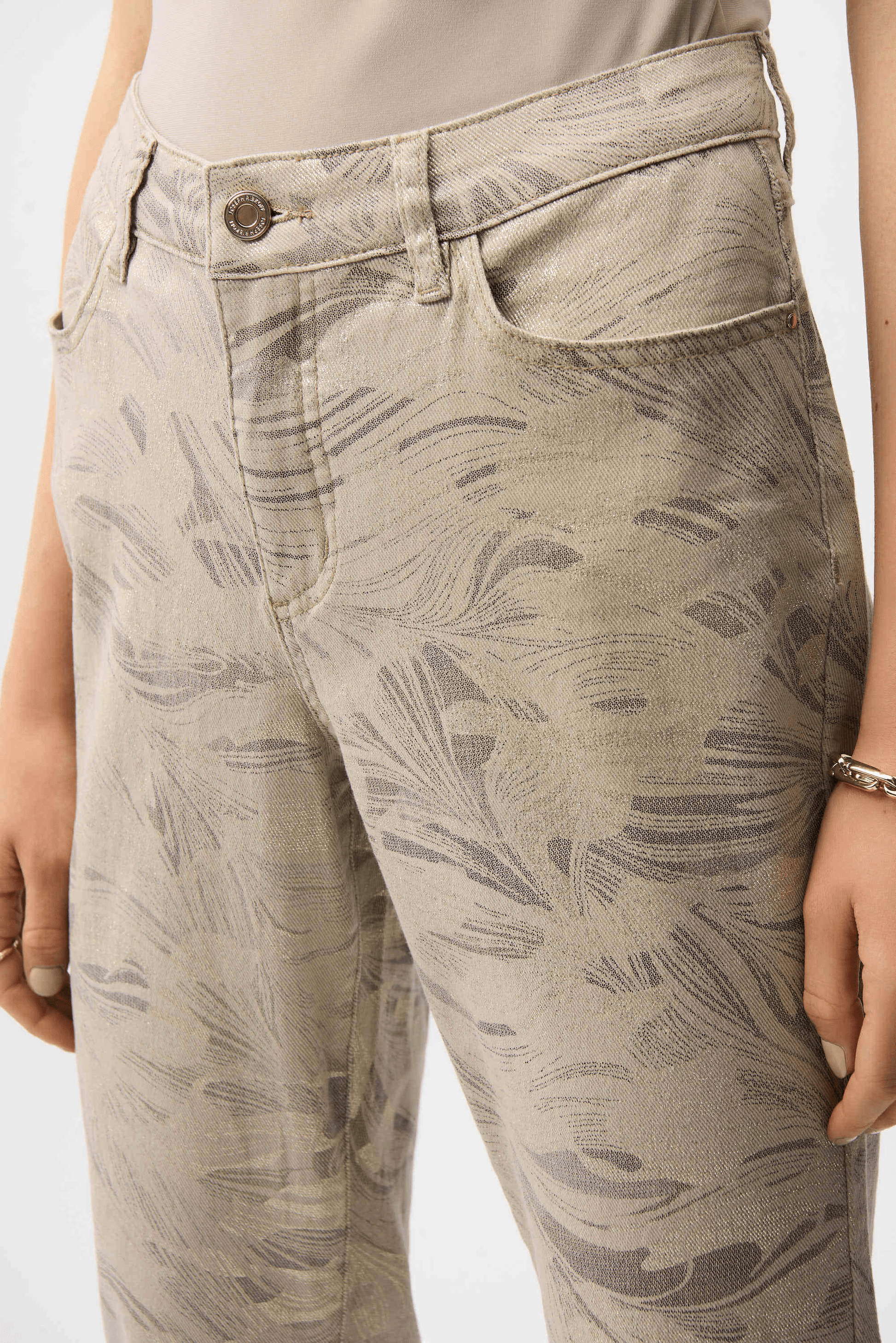 Joseph Ribkoff Metallic Abstract Print Slim Crop Jeans 261959