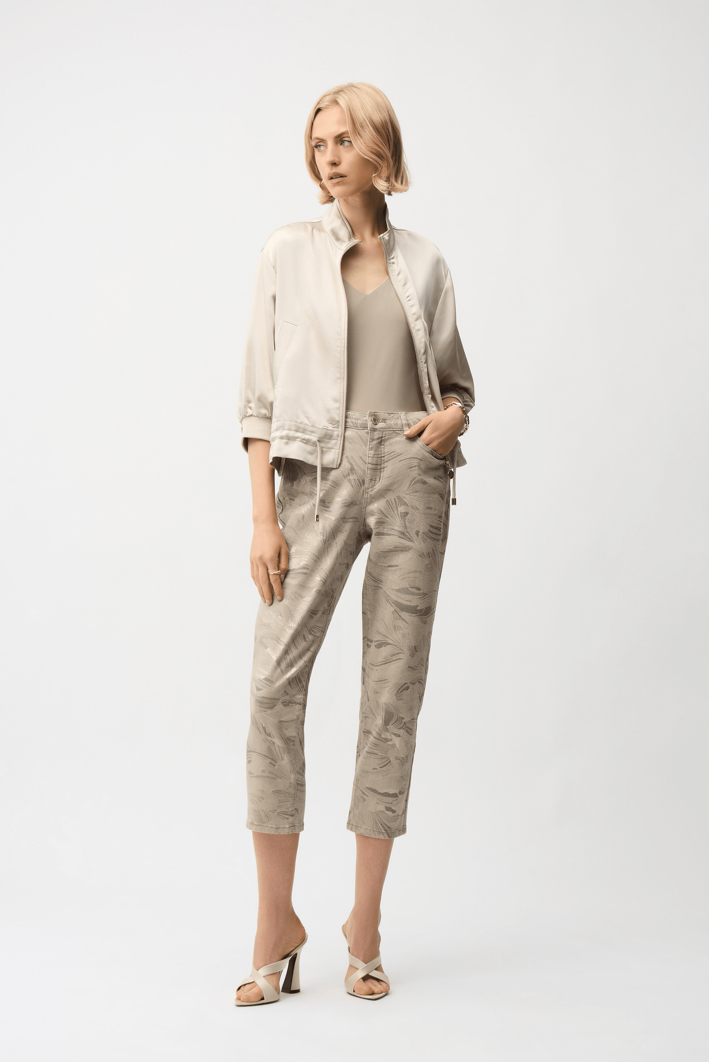 Joseph Ribkoff Metallic Abstract Print Slim Crop Jeans 261959