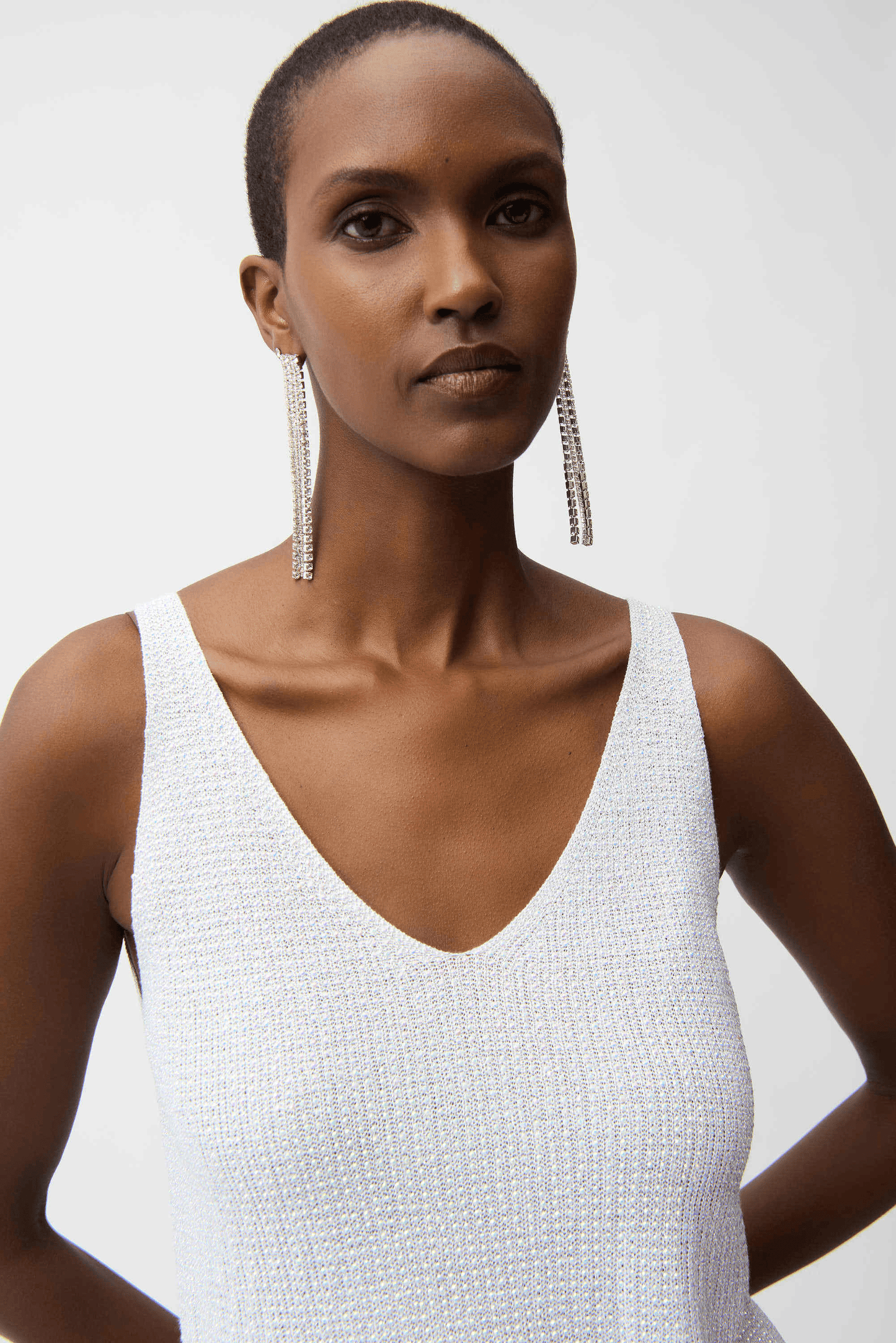 Joseph Ribkoff Metallic Knitted Camisole w/Rhinestones 252915S26 Vanilla