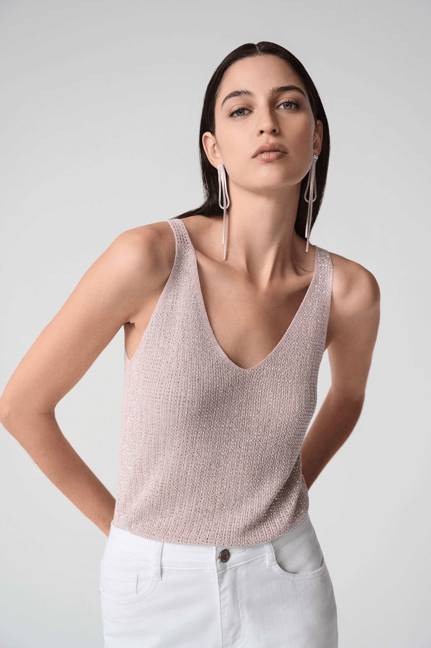 Joseph Ribkoff Metallic Knitted Camisole w/Rhinestones 252915S26
