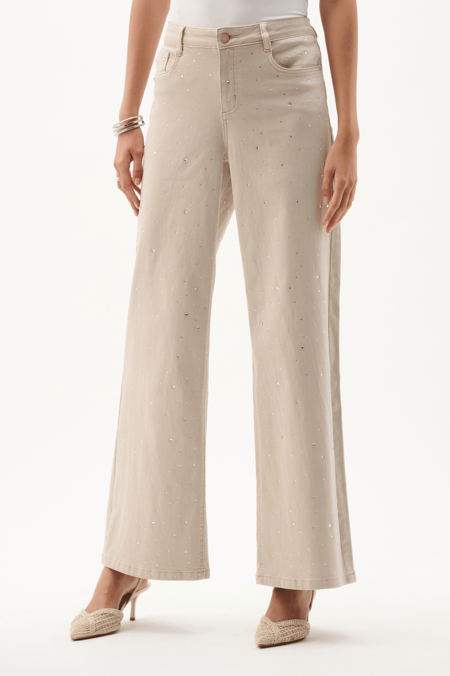 Joseph Ribkoff Featherweave Denim Wide Leg Jeans w/Rhinestones 262940