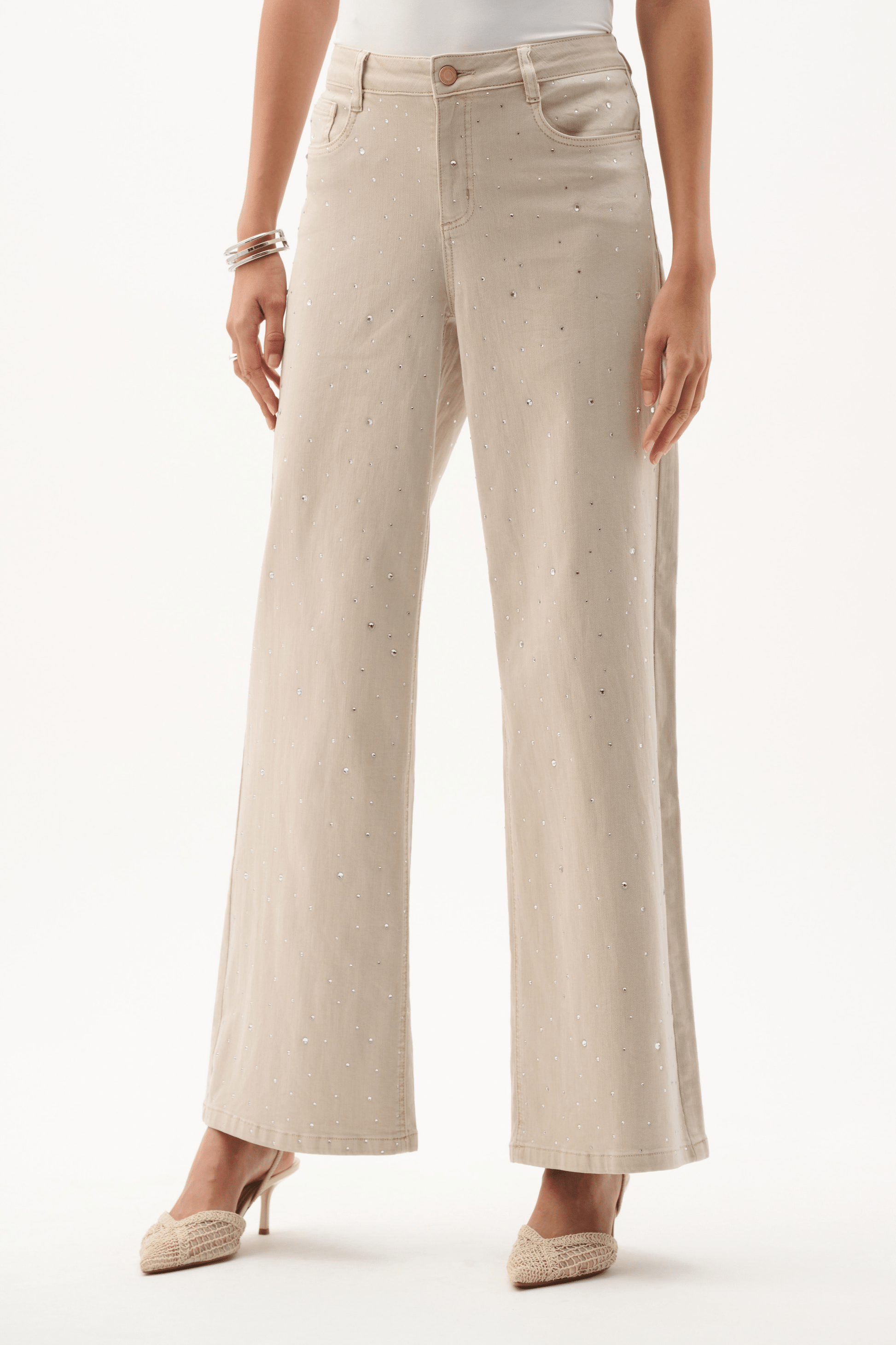 Joseph Ribkoff Featherweave Denim Wide Leg Jeans w/Rhinestones 262940