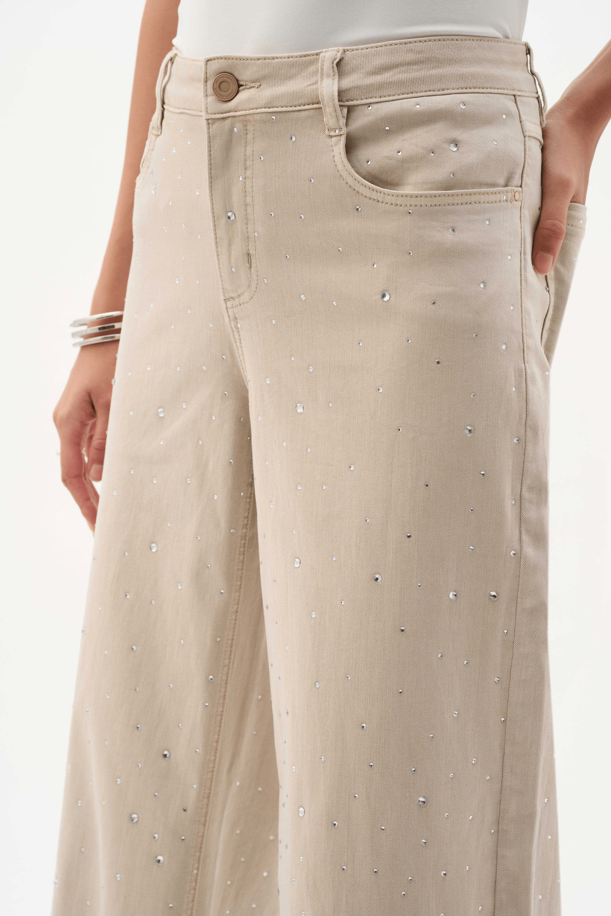 Joseph Ribkoff Featherweave Denim Wide Leg Jeans w/Rhinestones 262940