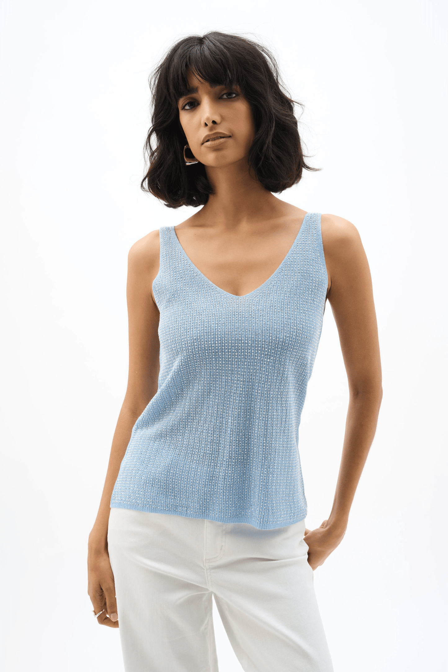 Joseph Ribkoff Metallic Knitted Camisole w/Rhinestones 252915S26 Sky
