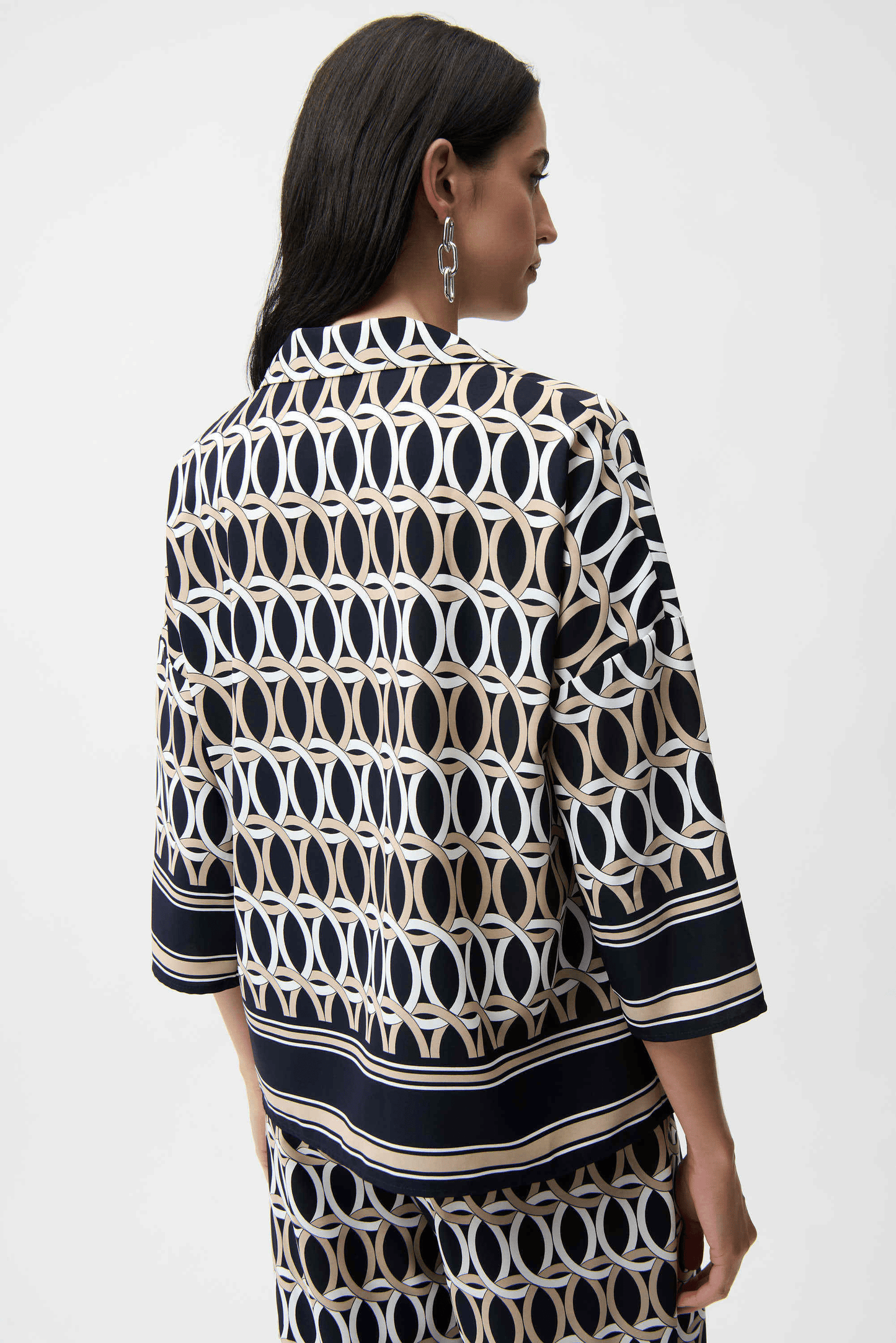 Joseph Ribkoff Recycled Woven Geometric Boxy Top w/ Shirt Collar 261057