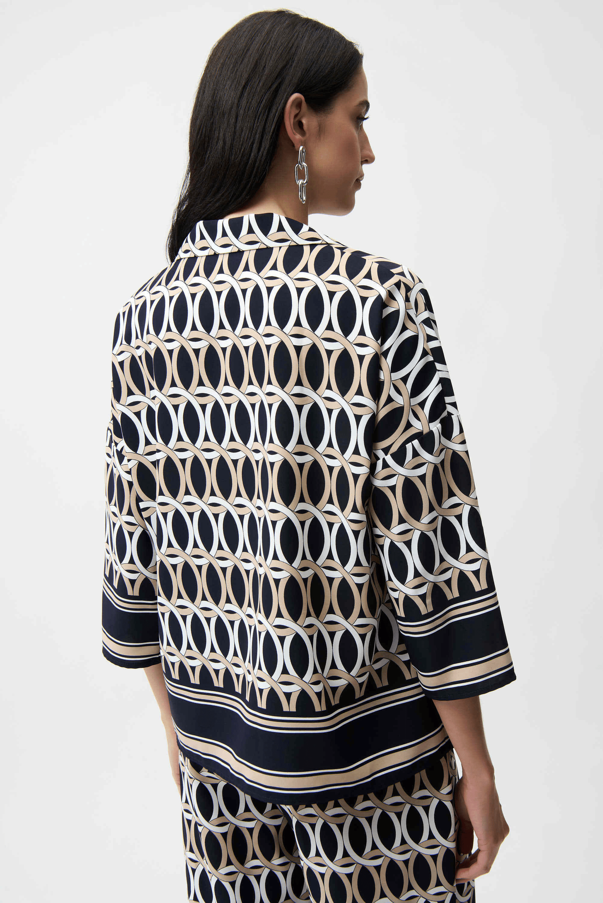 Joseph Ribkoff Recycled Woven Geometric Boxy Top w/ Shirt Collar 261057