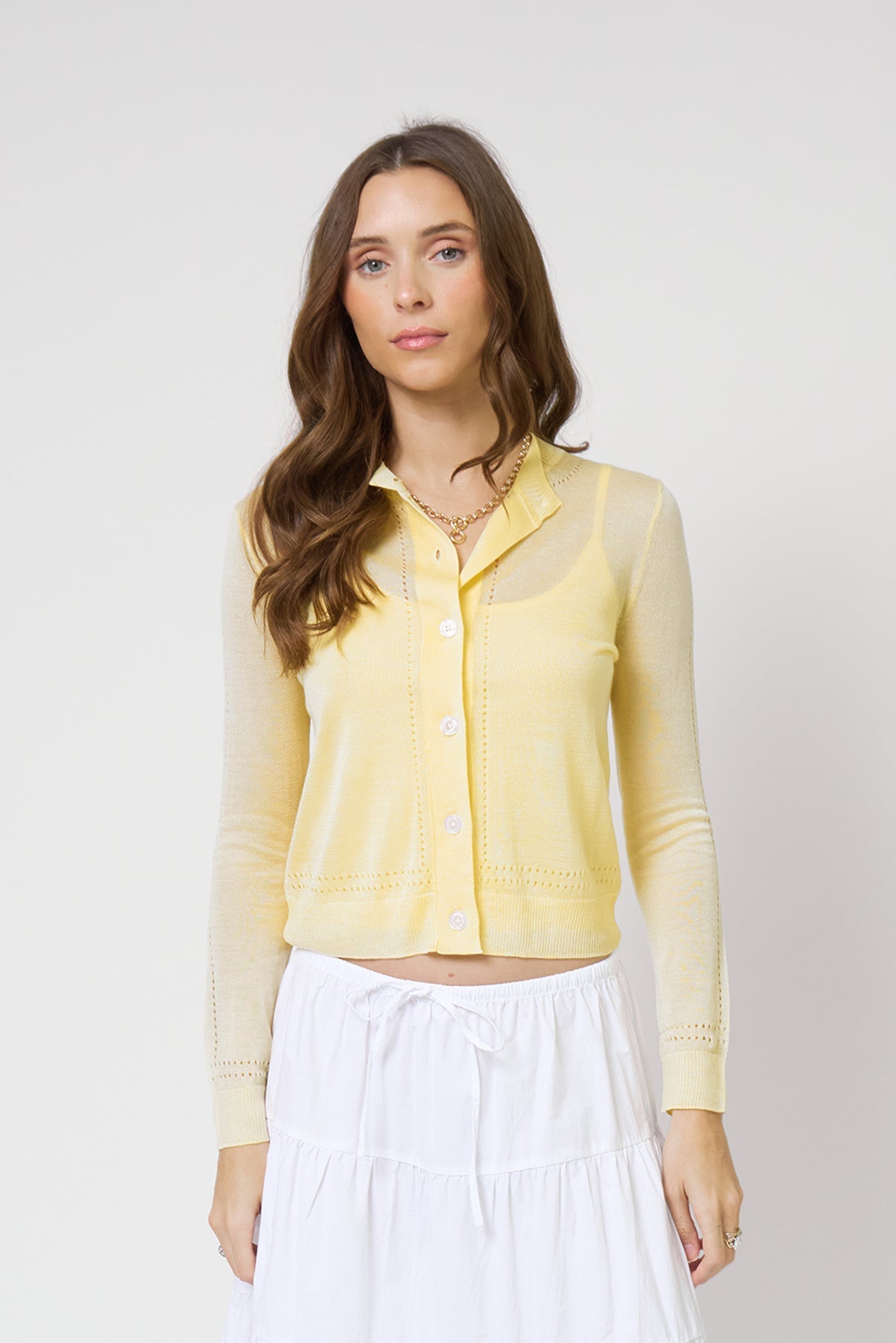 CPW Serena Sheer Pointelle Cropped Cardigan