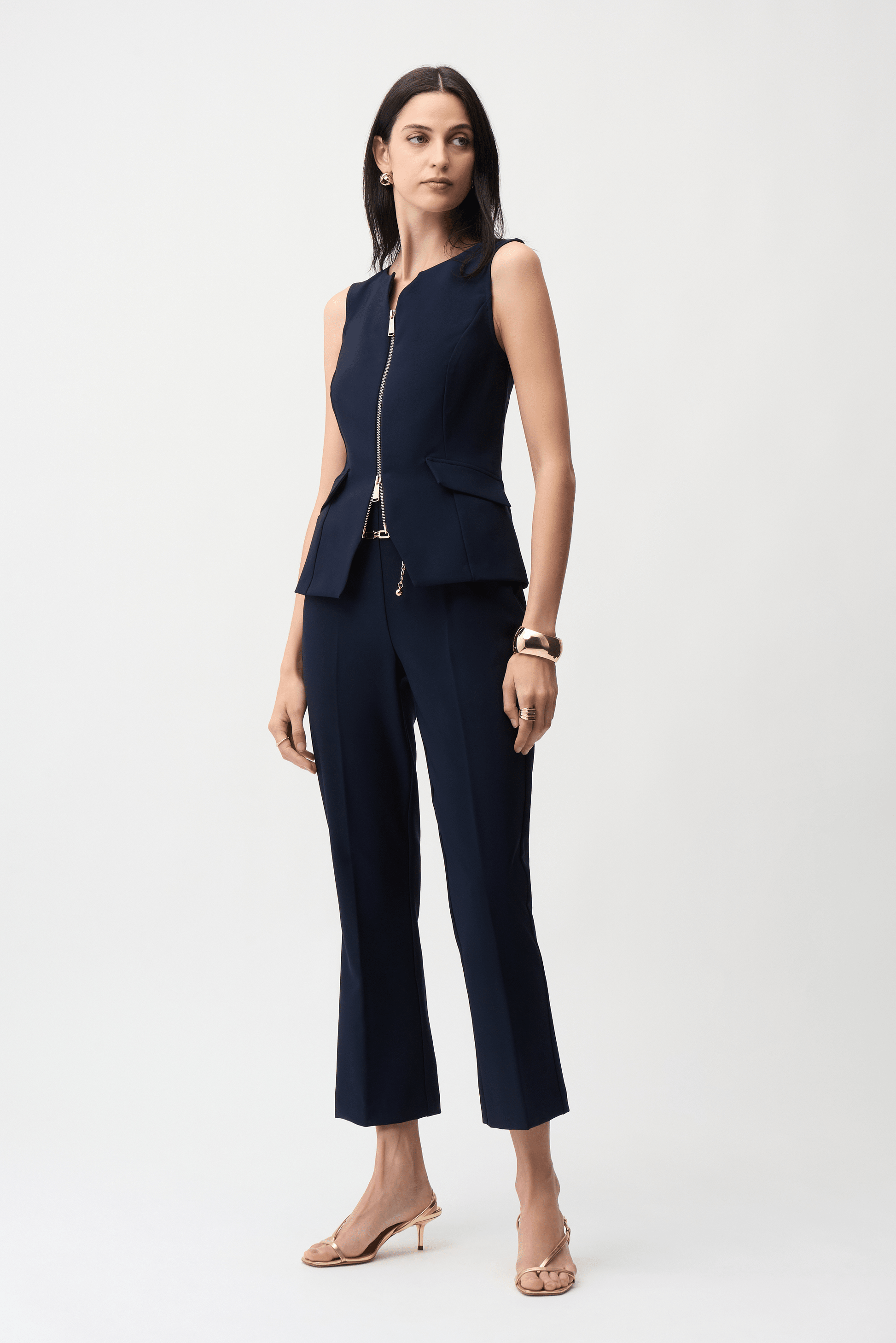 Joseph Ribkoff Lux Twill Pull-On Flare Pants with Chain Belt 261059