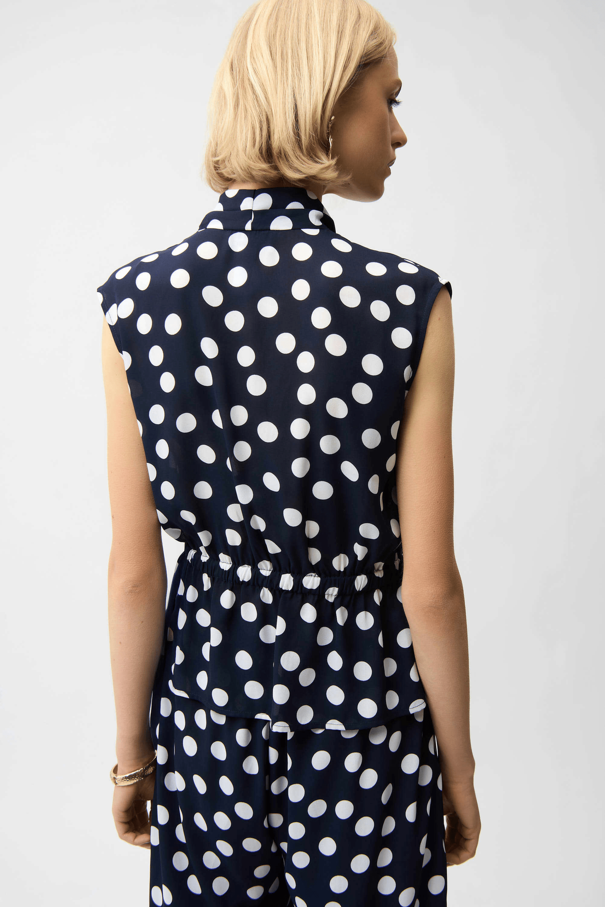 Joseph Ribkoff Georgette Dot Print Wrap Peplum Top with Gold Buttons 261250