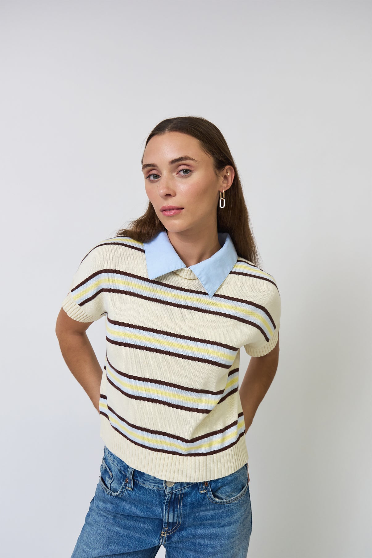 CPW Chloe Stripe Oxford Collar Tee