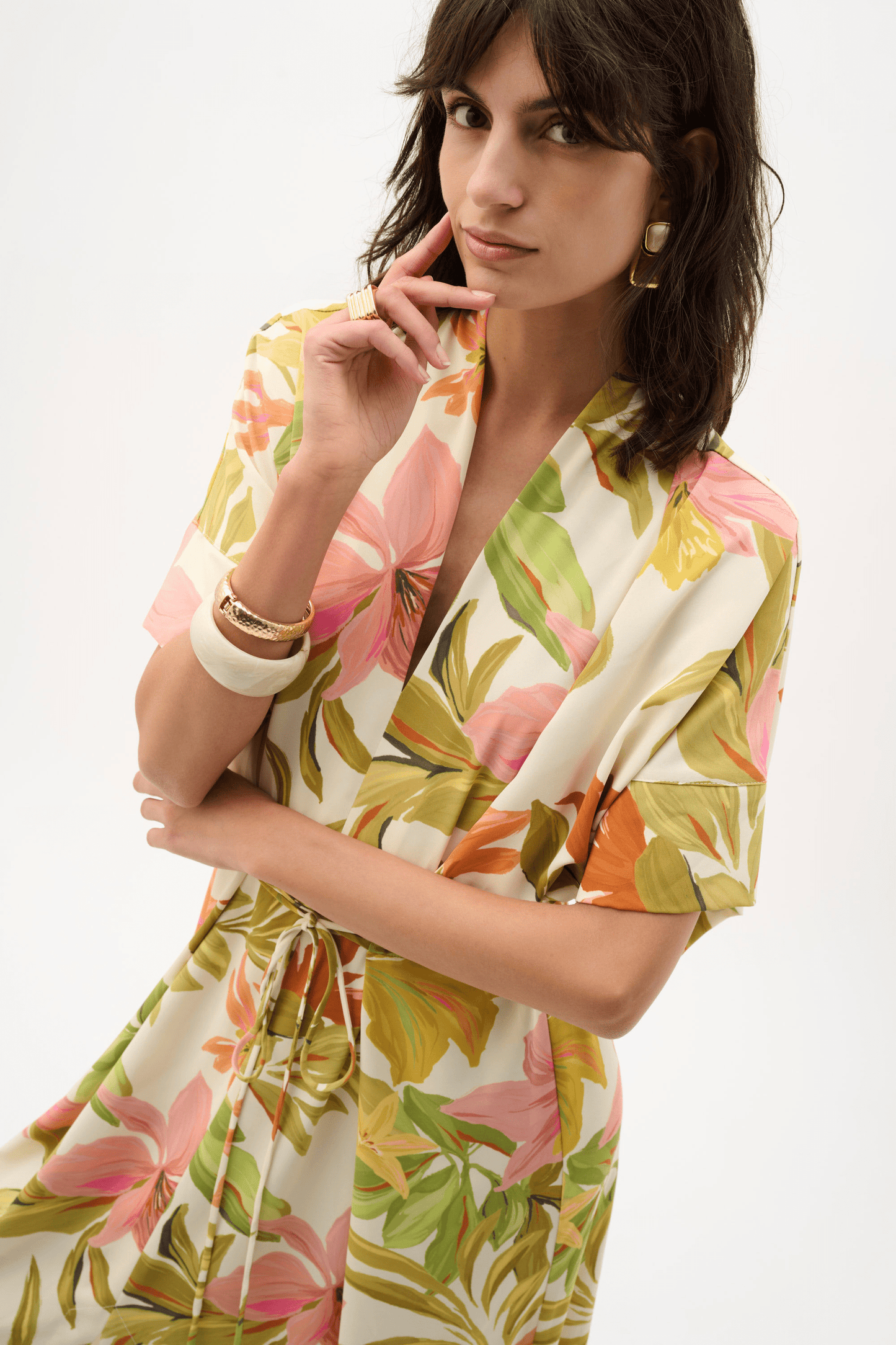 Joseph Ribkoff Recycled Woven Tropical Print Fit and Flare Dress 262177