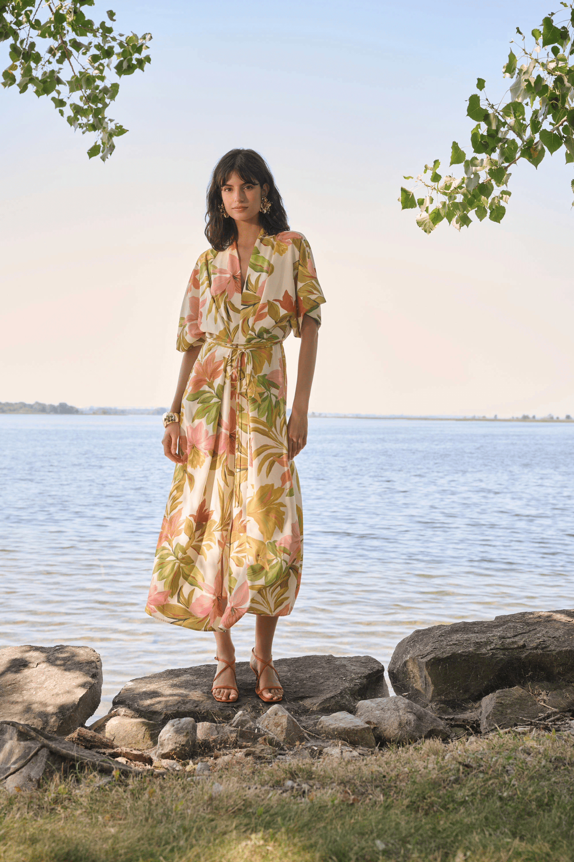 Joseph Ribkoff Recycled Woven Tropical Print Fit and Flare Dress 262177