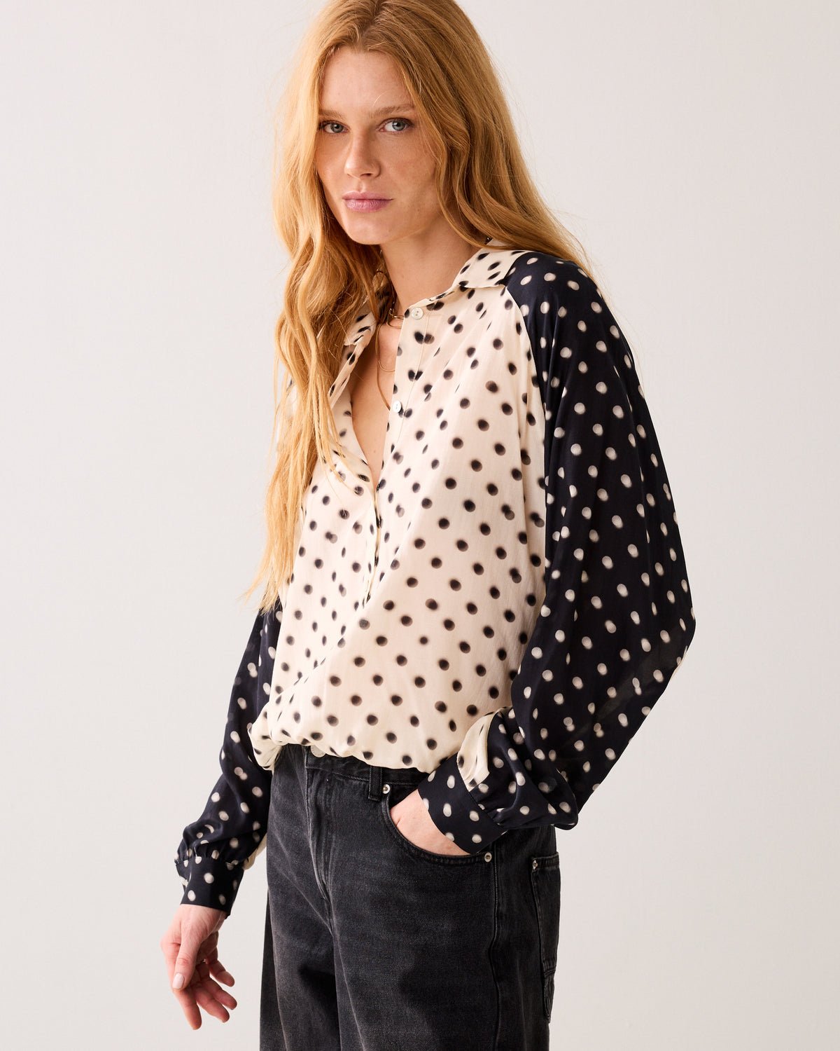 Summum Boxy Blouse w/Polka Dot Print