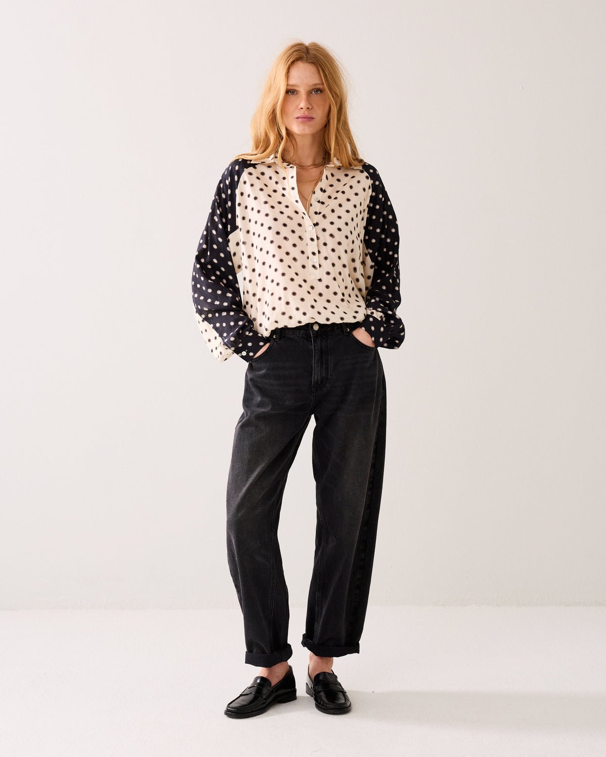 Summum Boxy Blouse w/Polka Dot Print